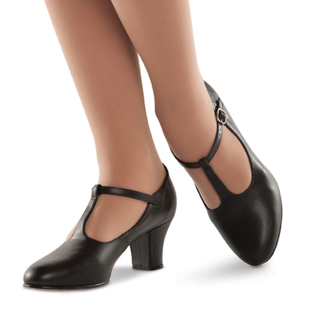 Women Black Broadway T-Strap Character Dance Shoes Size 4-12