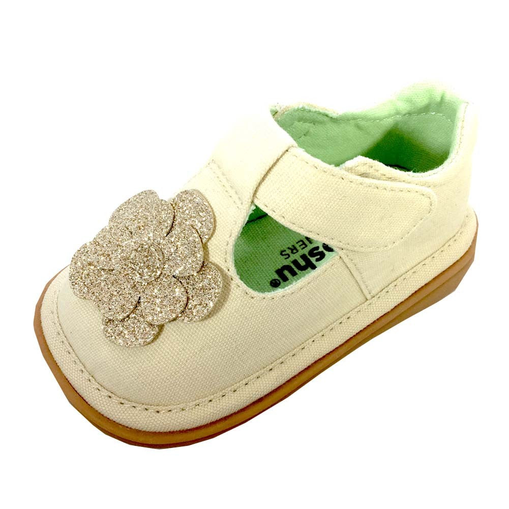 Mooshu Trainers Girls Ivory Glitter Flower T-Strap Shoes Baby-9
