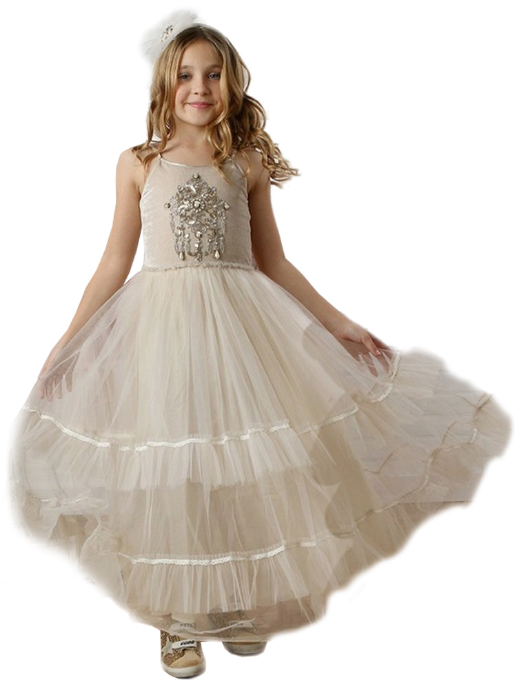 birthday dresses for 10 year olds Haute Couture Flower Tiered Tulle Knee Length Kids Formal Wear main image 0