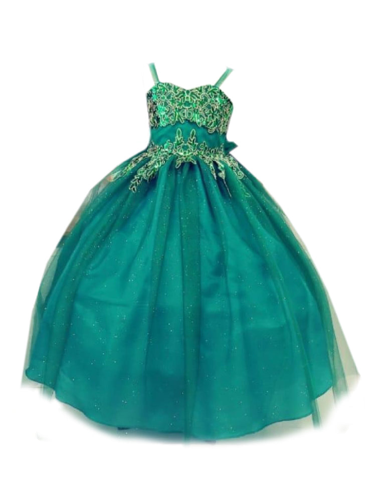 Green Flower Print Net Dress for Girls