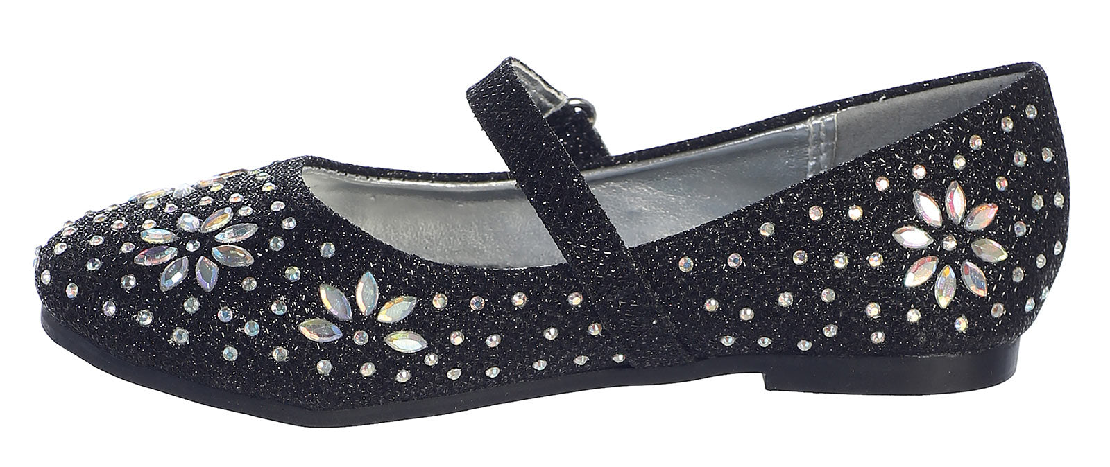 Swea Pea and Lilli Little Girls Black Glitter Floral Stud Flat Shoes 5-10 Toddler