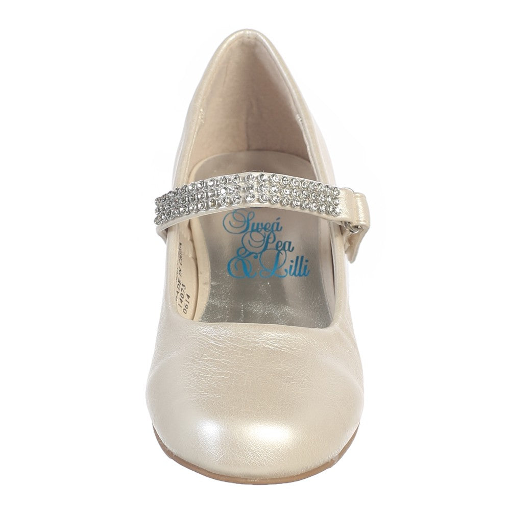 Lito Girls Ivory Rhinestone Strap Mia Occasion Dress Shoes Girls, Girl's, Size: 5 Kids, Beige