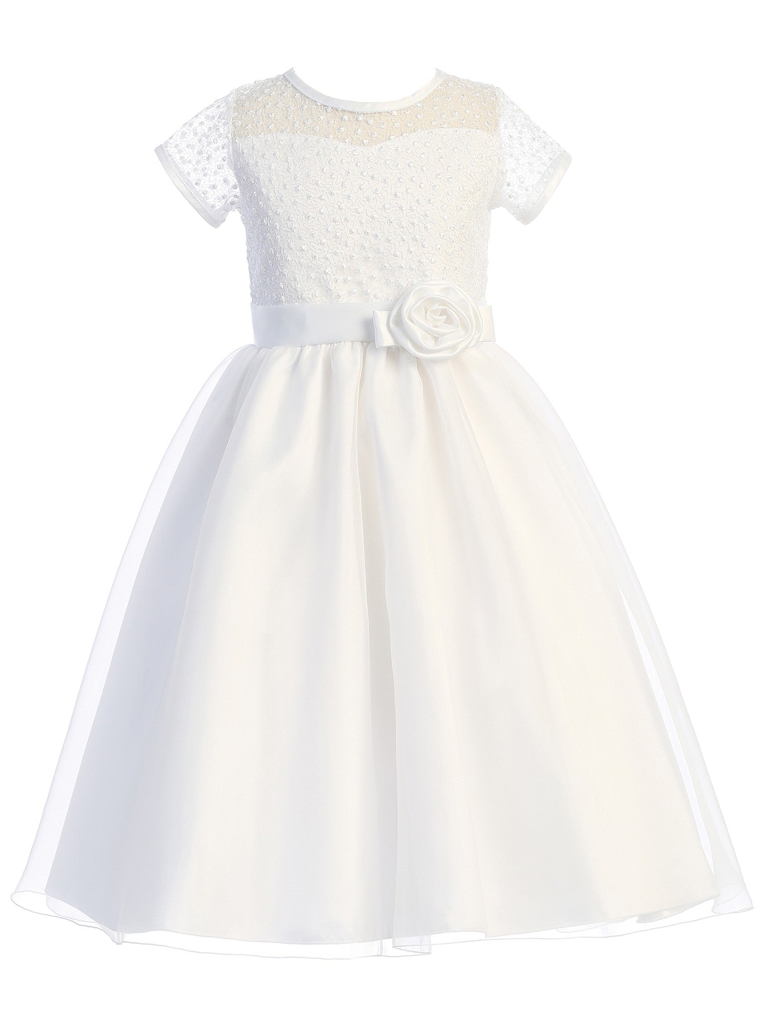 Girls White Embroidered Tulle Communion Dress, Sizes