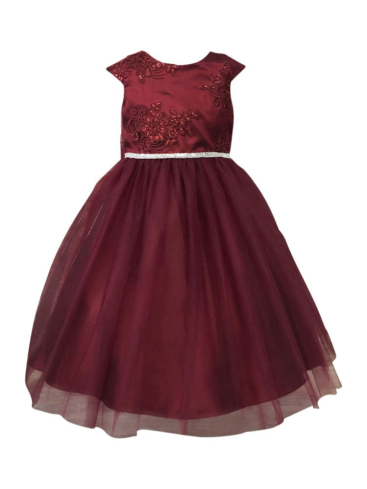 Girls Burgundy Floral Glitter Mesh Christmas Dress 2-12 – SophiasStyle.com