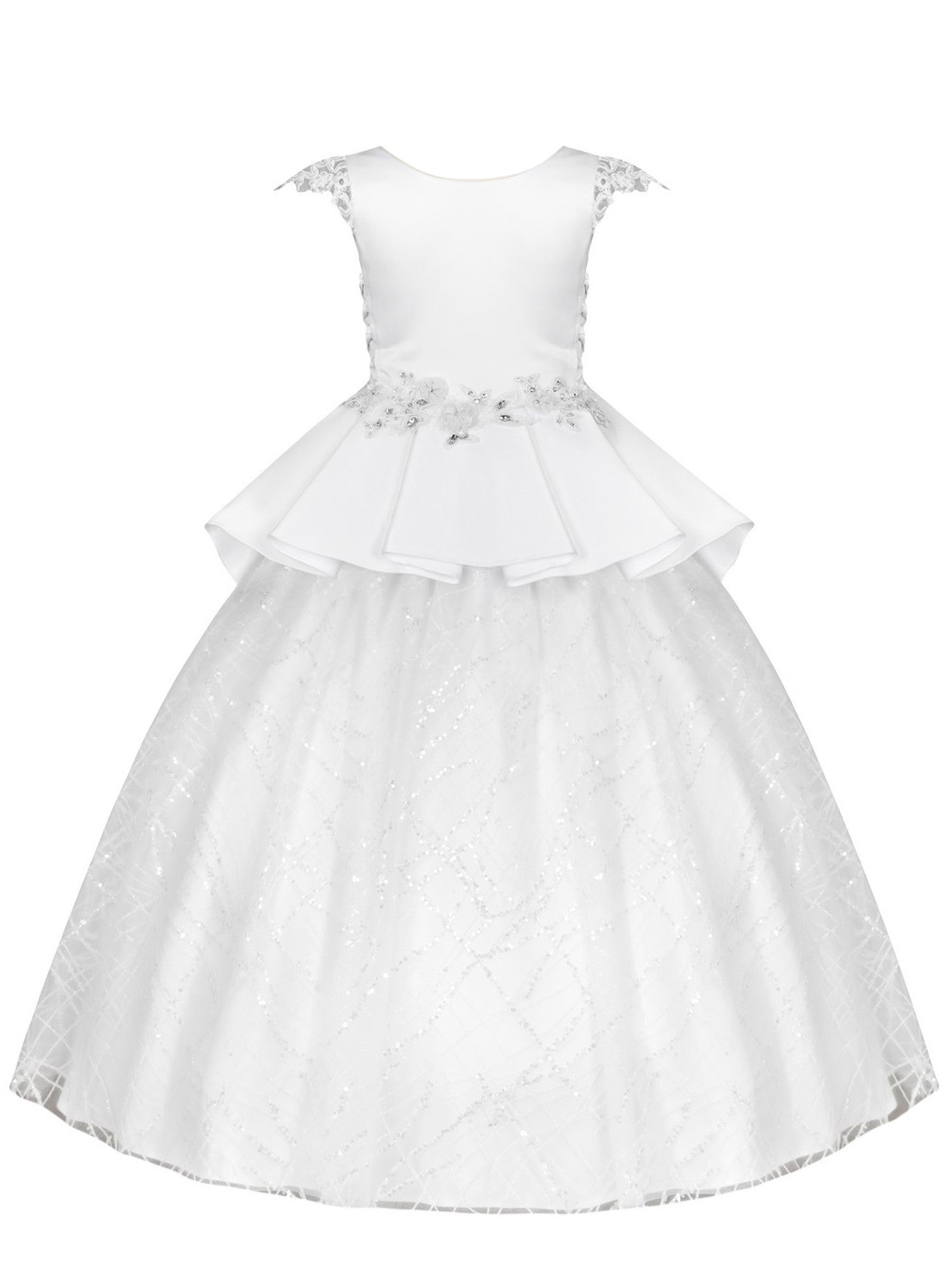 Rainkids Girls White Embroidered Cap Sleeve Tunic Sequins Communion Dress  7-16 from Rain Kids at Sophia's Style – SophiasStyle.com