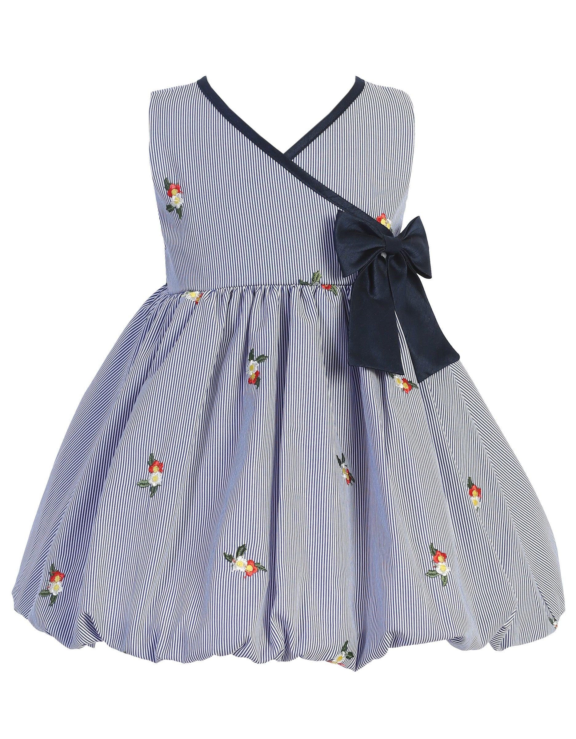 Swea Pea & Lilli M756 Navy Stripped Dress w/ Embroidered Flowers - Size: 2T | Pink Princess Swea Pea & Lilli M756 Navy Stripped Dress w/ Embroidered Flowers - Size: 2T | Pink Princess