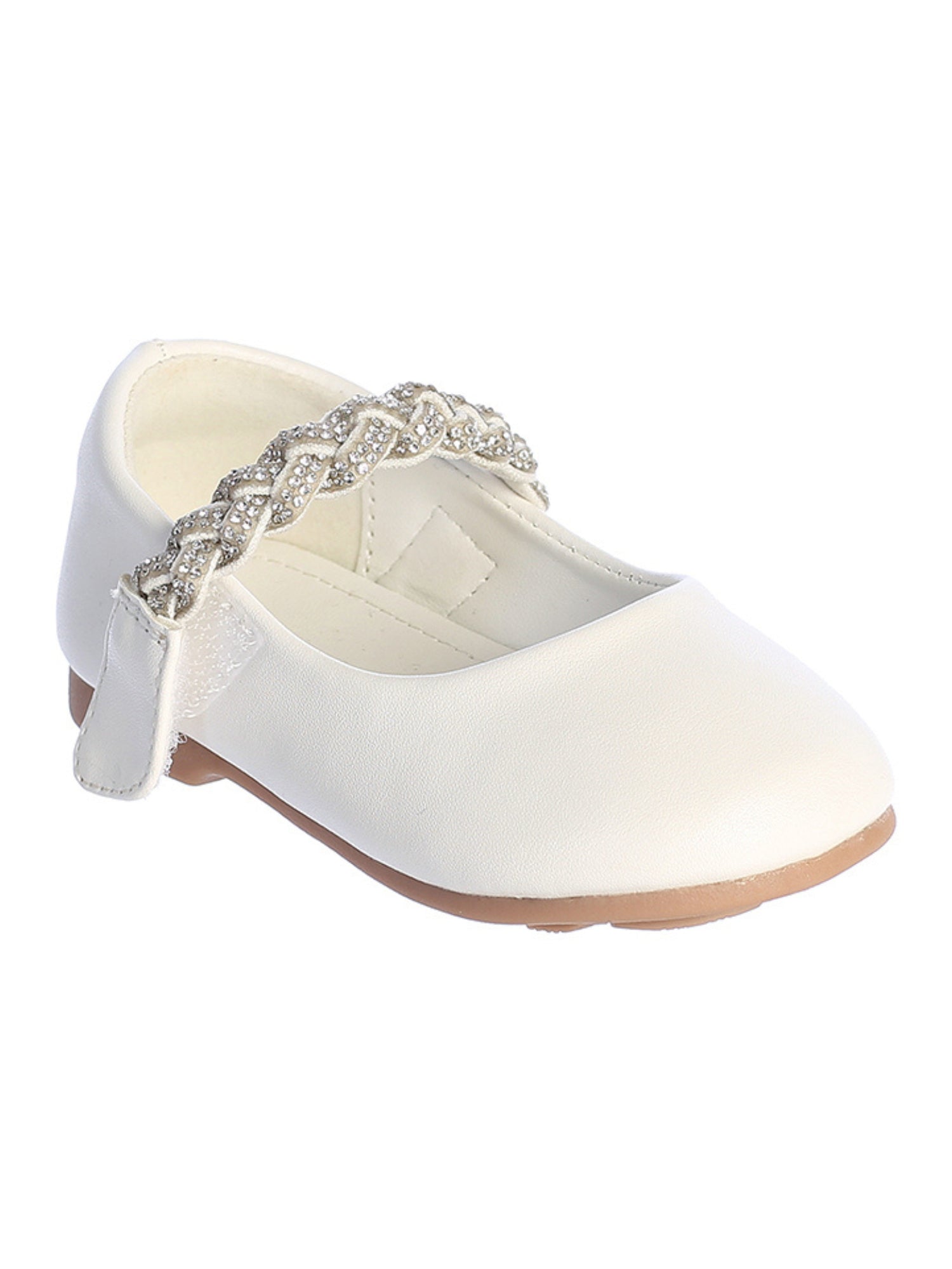 childrens white dress shoes Girls White Braided Rhinestone Strap Matte Dress Shoes, 1 Baby-8 Kids 2 Baby / White