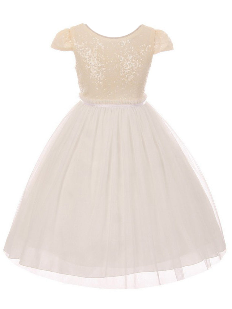 Girls Ivory Sequins Tulle Plus Size Junior Bridesmaid Dress 14.5-20.5 ...