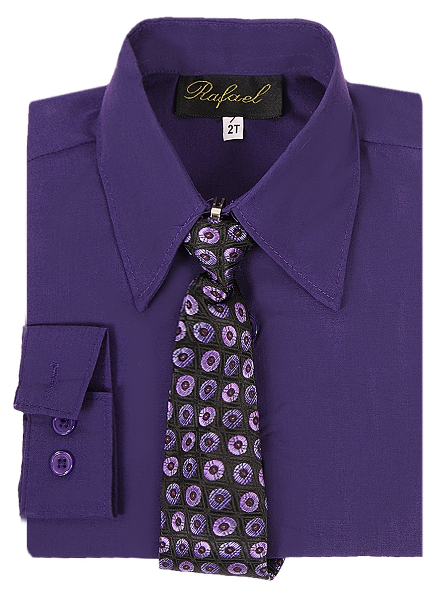 Rafael Little Boys Purple Long Sleeve Dress Shirt Dot Tie Set 2T-6