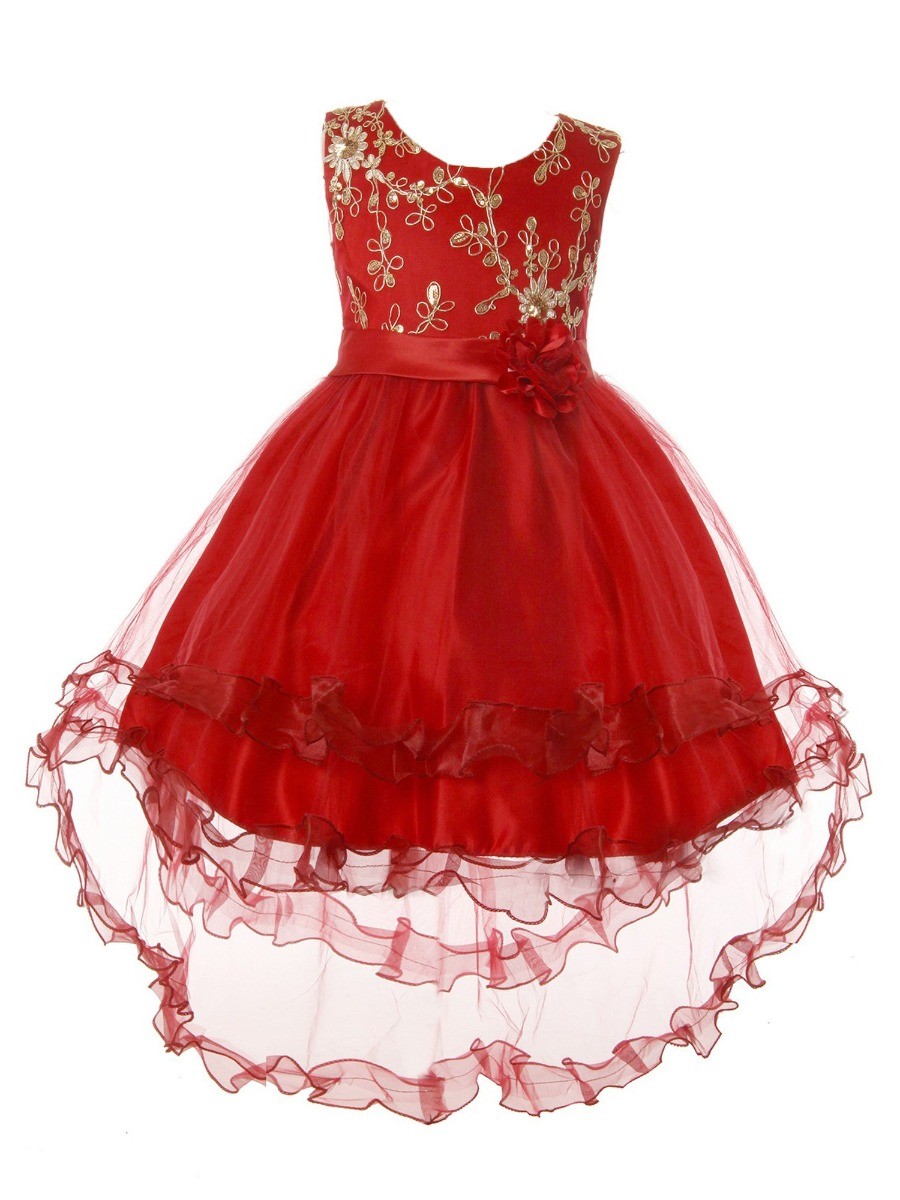 white christmas dresses Girls Multi Color Gold Floral Applique Hi-Low Christmas Dress 3-12 –  SophiasStyle.com
