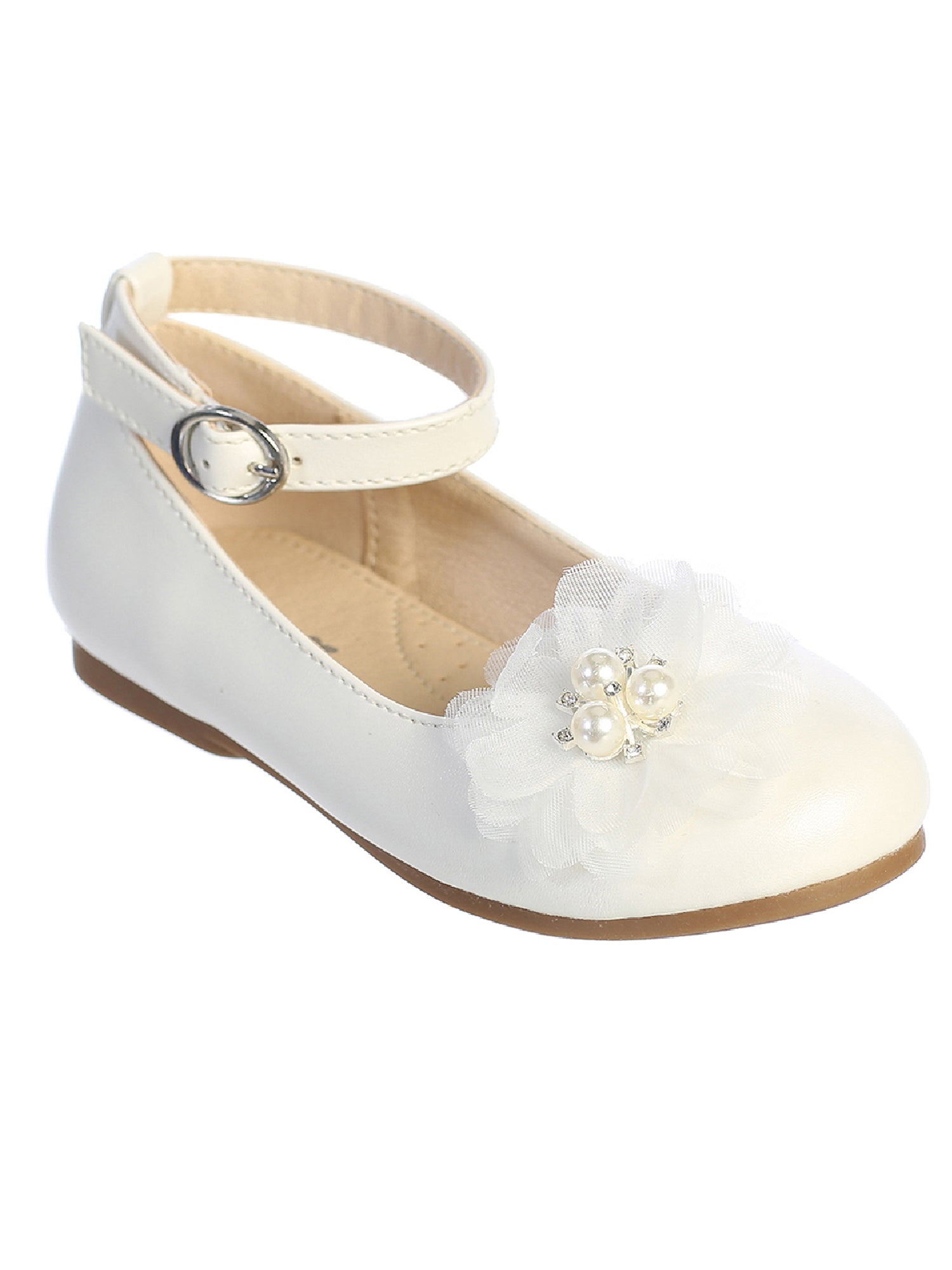 Girl White Mesh Flower Ankle Strap Mary Jane Flats 9 Toddler-5 Kids 10 Toddler
