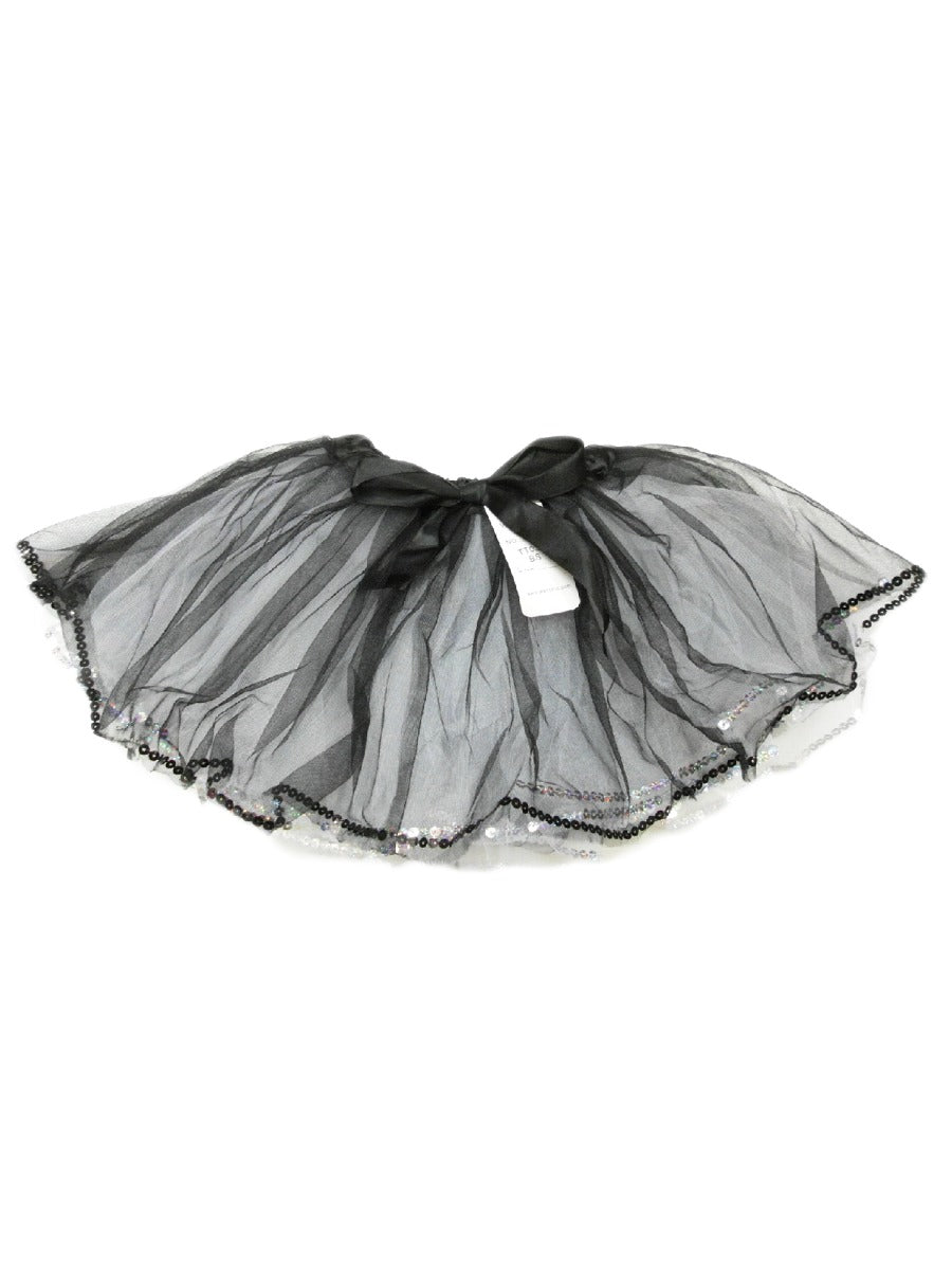 Little Girls White Black Sequin Trim Bow Tutu Skirt 2-4