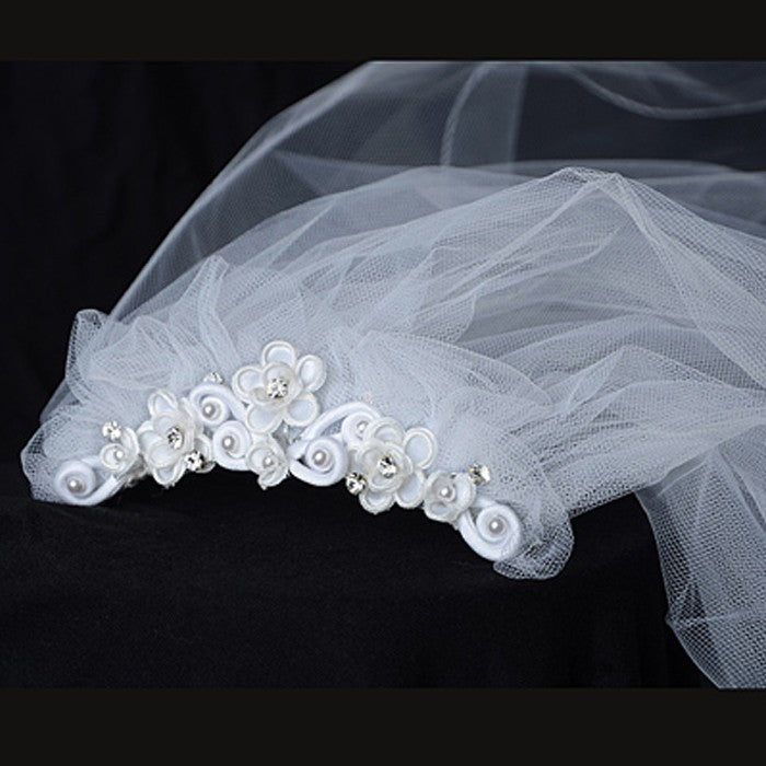 Bun Holder with Rhinestones, Pearls and Beads First Communion Veil